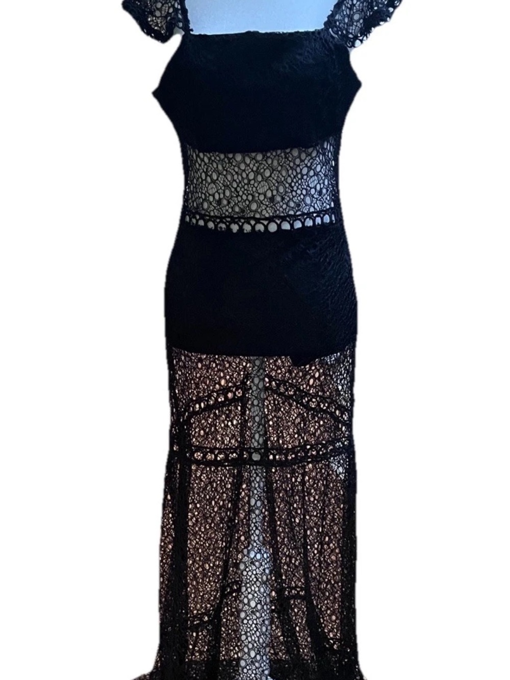 Black Sheer Lace Maxi Dress with Built in Bra and Panty
